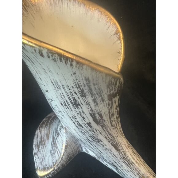 Set 2 Vintage MCM Haeger Tweed Calla Lily Candle Holder Vase 22K Gold Trim Pair - Picture 7 of 16